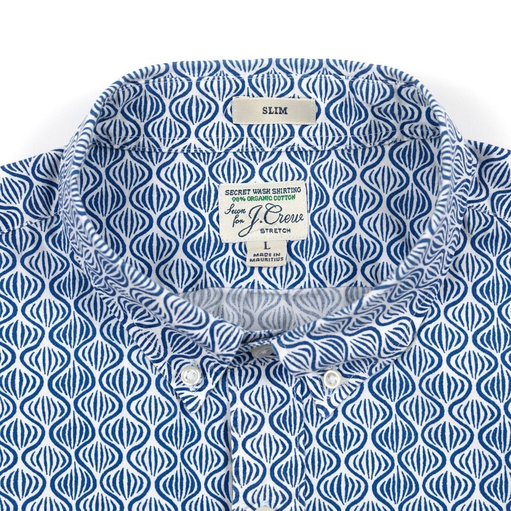 J Crew Shirt Mens Large Slim Stretch All Over Geometric Blue White Button Down - Picture 5 of 9